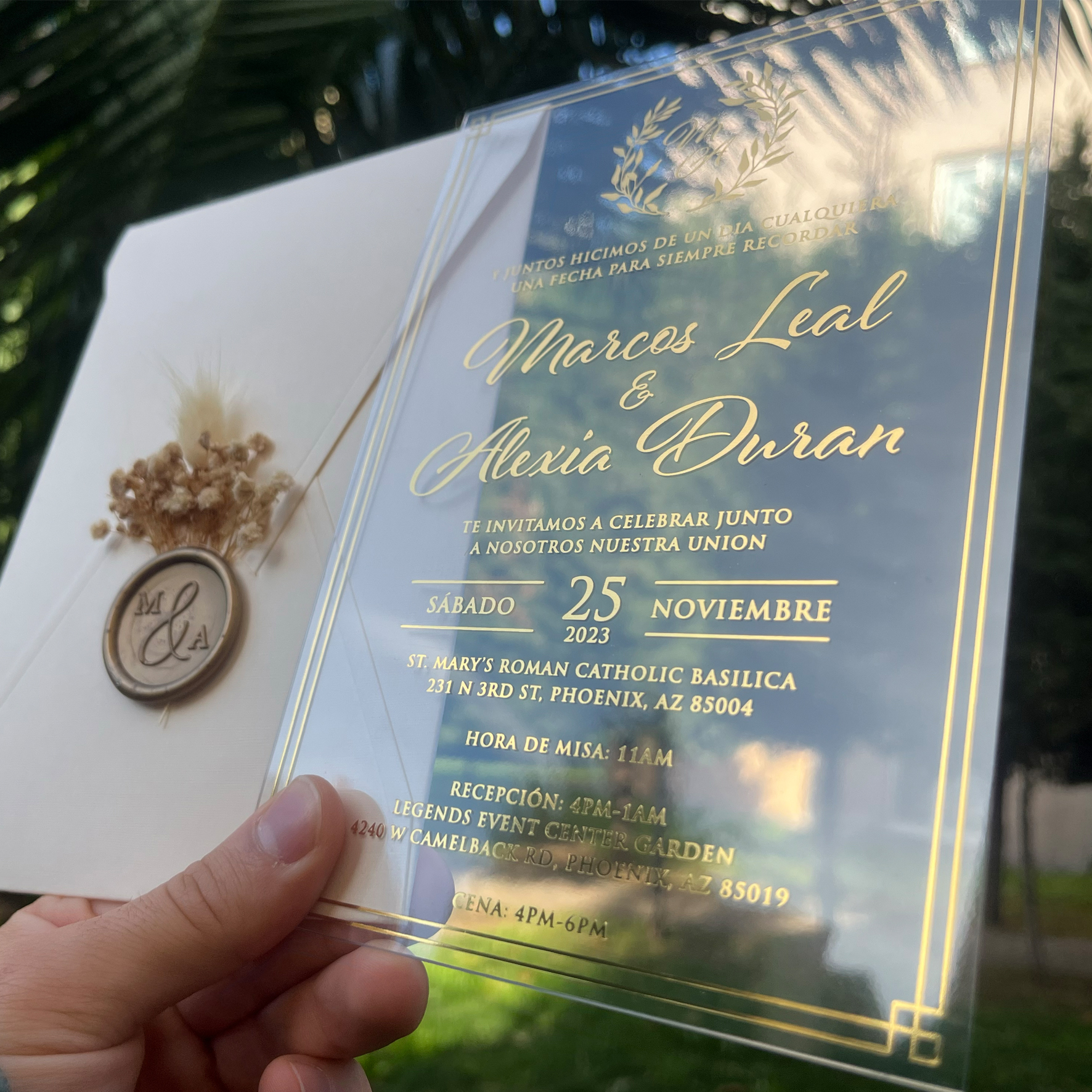 Clear Acrylic Wedding Invitation. Wedding Invitation. Acrylic Invitation. Ivory Envelope